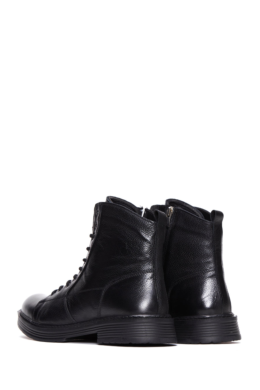 Men's Black Leather Zippered Casual Boots