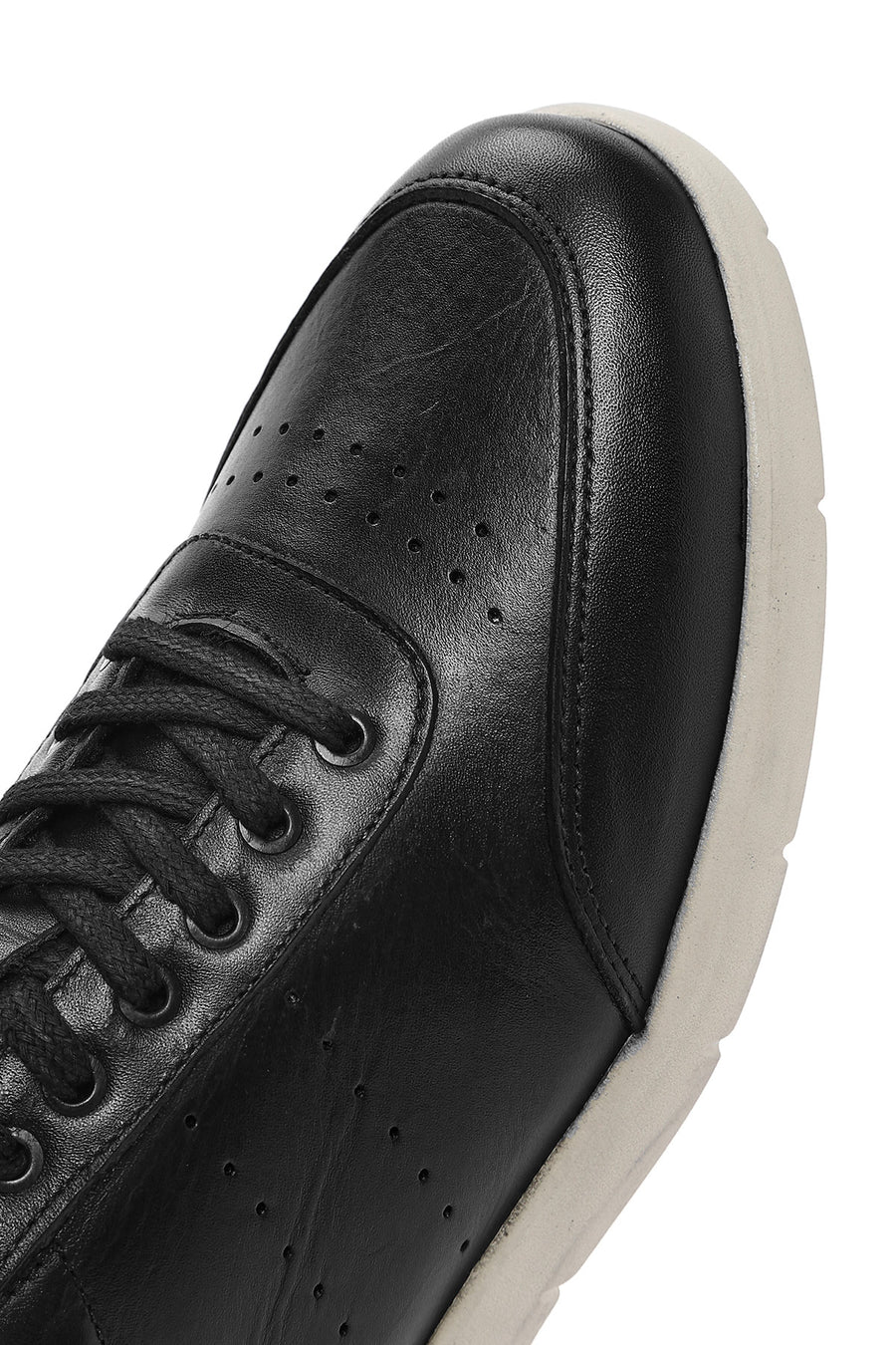 Erkek Siyah Bağcıklı Deri Casual Sneaker