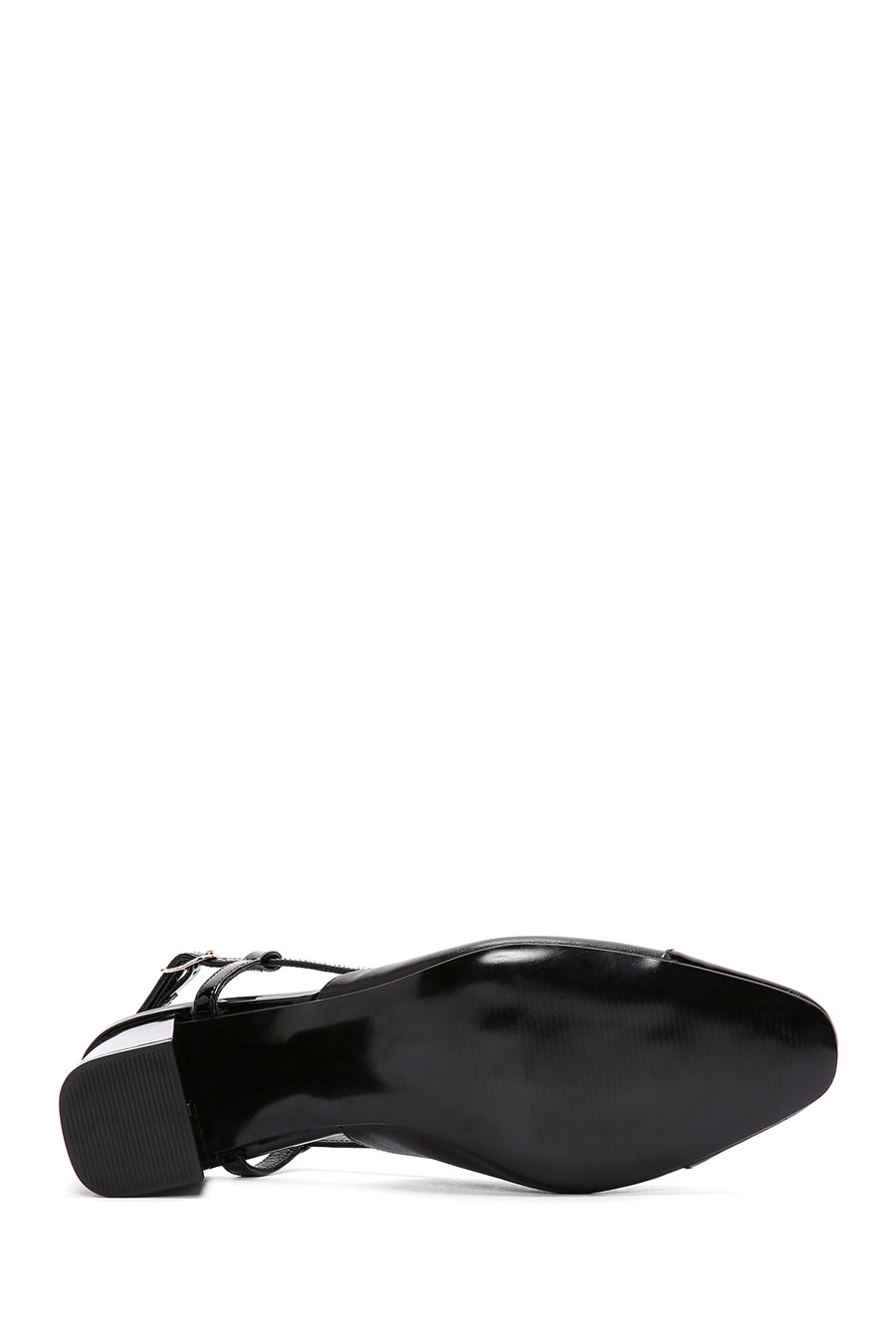 Women's Black Open-Back Heeled Leather Shoes