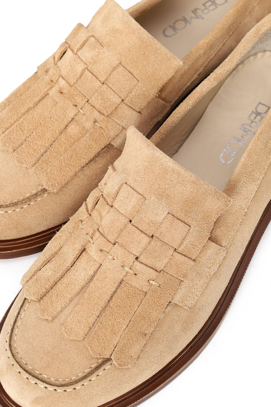 Woman Beige Tasselled Suede Leather Loafers