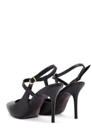 Women's Black Ankle Strap Thin Heeled Leather Shoes | Derimod