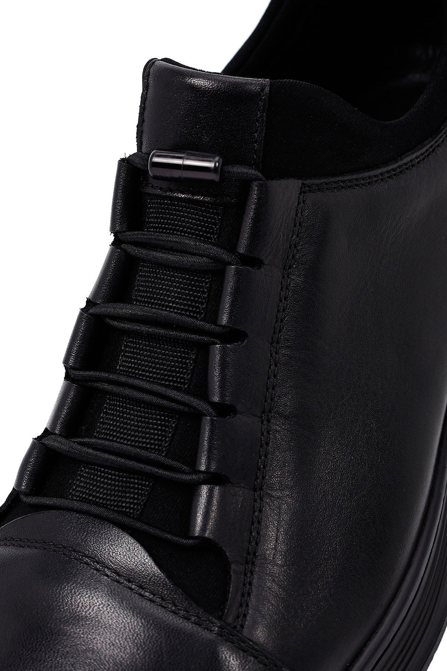 Erkek Siyah Bağcıklı Deri Casual Sneaker