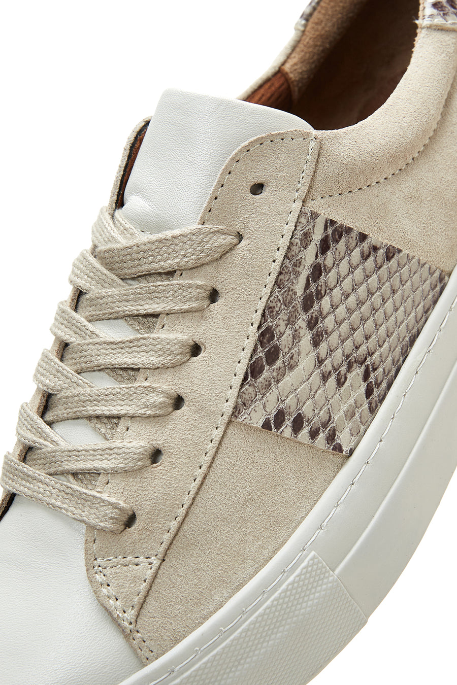 Women's Beige Leather Patterned Sneaker