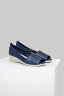 Blue Women's Leather Shoes with Wedge Heels | Derimod