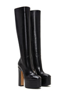 Women's Black Leather Platform Heeled Boots | Derimod