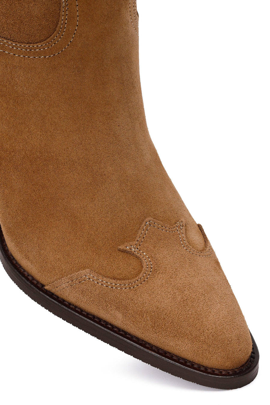 Woman Tan Chunky-Heel Suede Leather Cowboy Boots