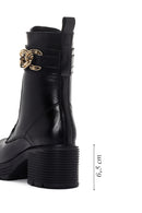 Women's Black Zipper Heeled Leather Boots | Derimod