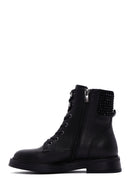 Women's Black Leather Stone Boots | Derimod