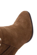 Women's Tan Suede Leather Heeled Boots | Derimod