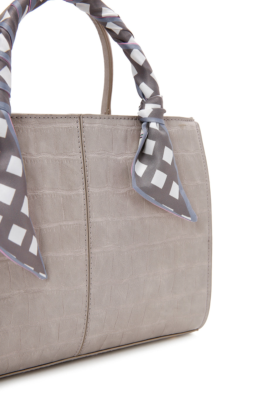 Women's Mink Long Strap Crocodile Patterned Handbag with Accessory Detail