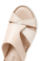 Women's Beige Leather Wedge Heel Comfort Slippers | Derimod