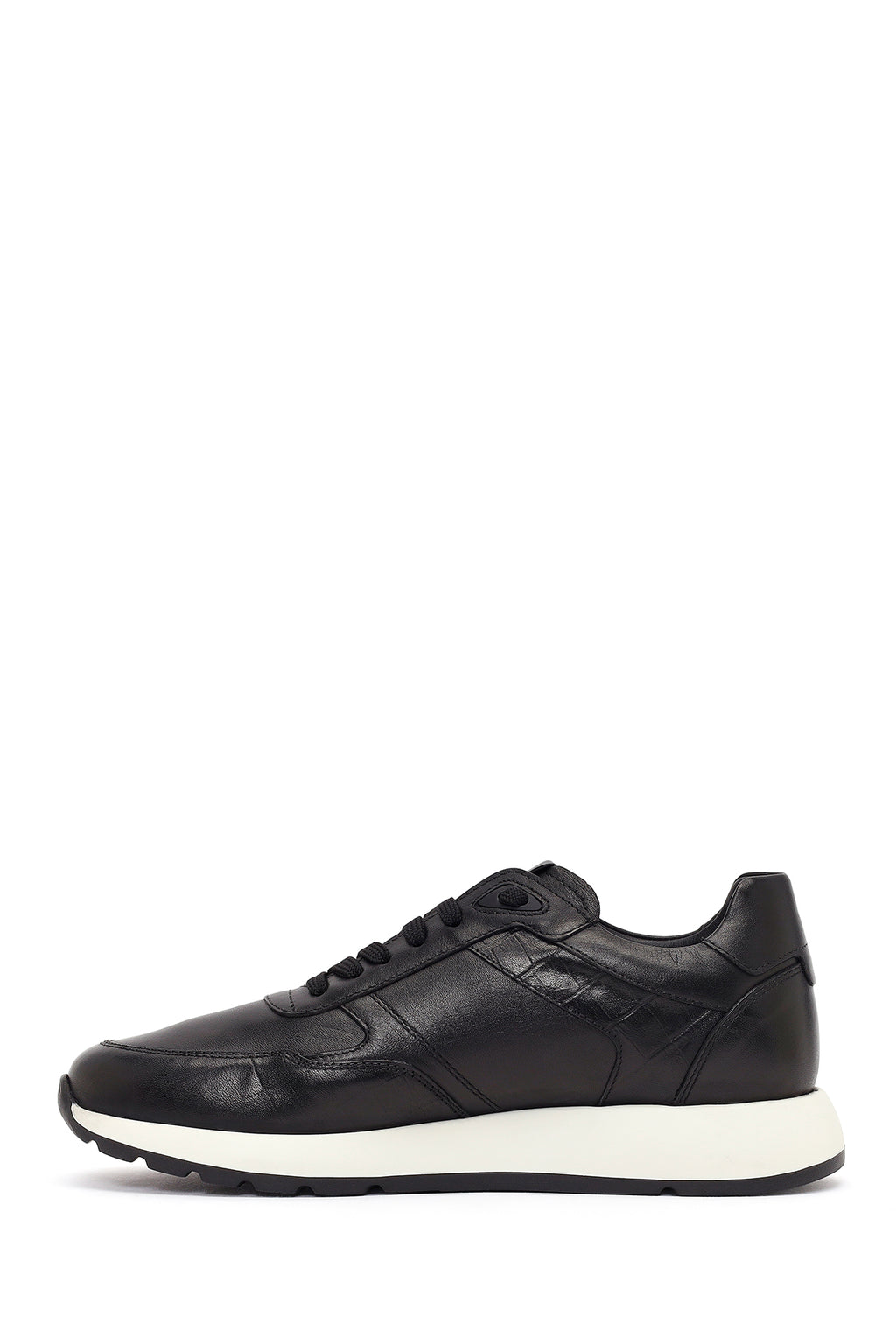 Erkek Siyah Bağcıklı Deri Sneaker