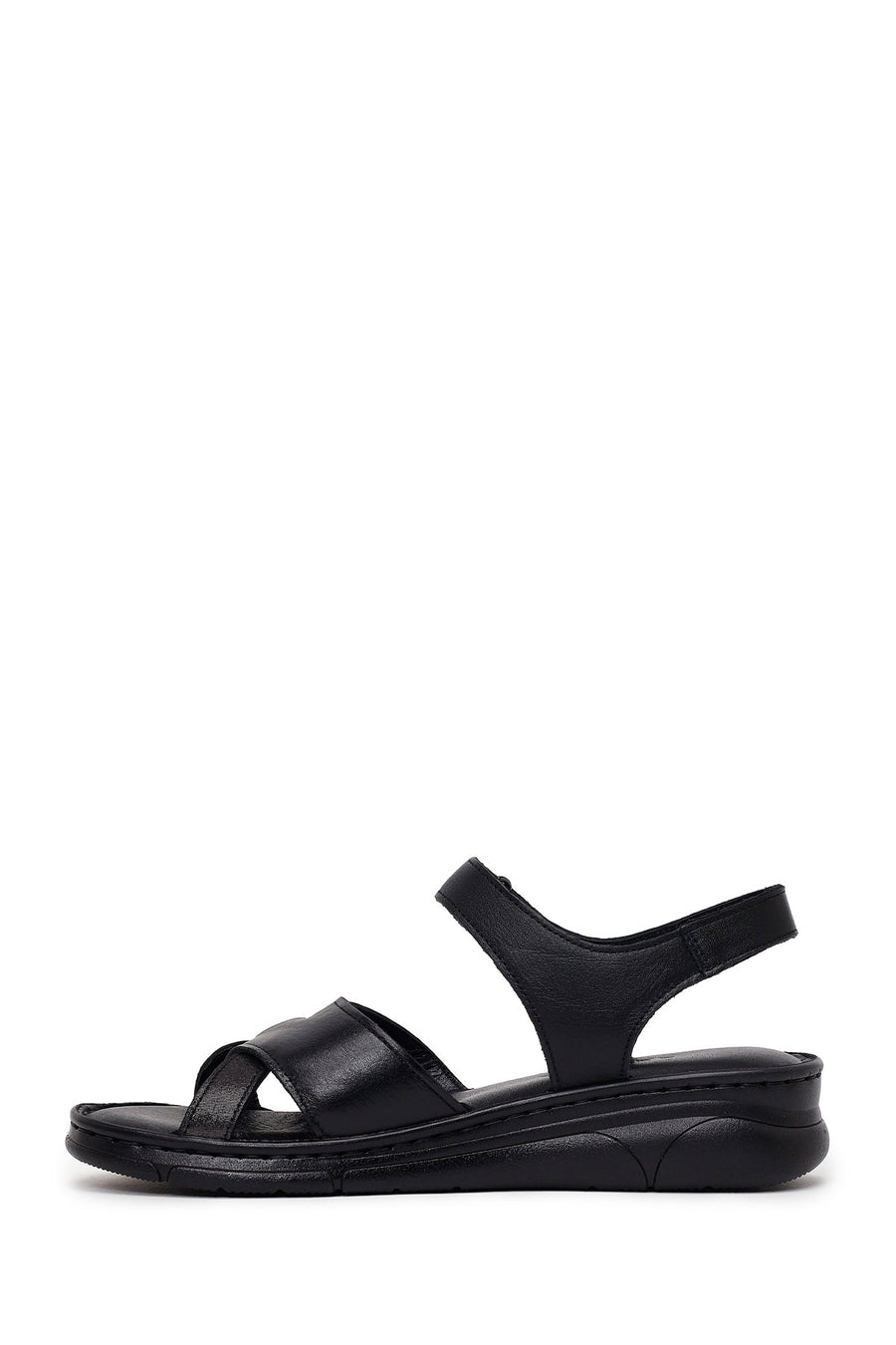 Woman Black Strappy Leather Comfort Sandal