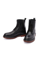 Men's Black Zippered Lace-Up Leather Combat Boots | Derimod