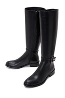 Women's Black Buckle Zippered Leather Boots | Derimod