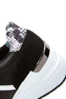 Women's Black Leather Wedge Heeled Sneaker | Derimod