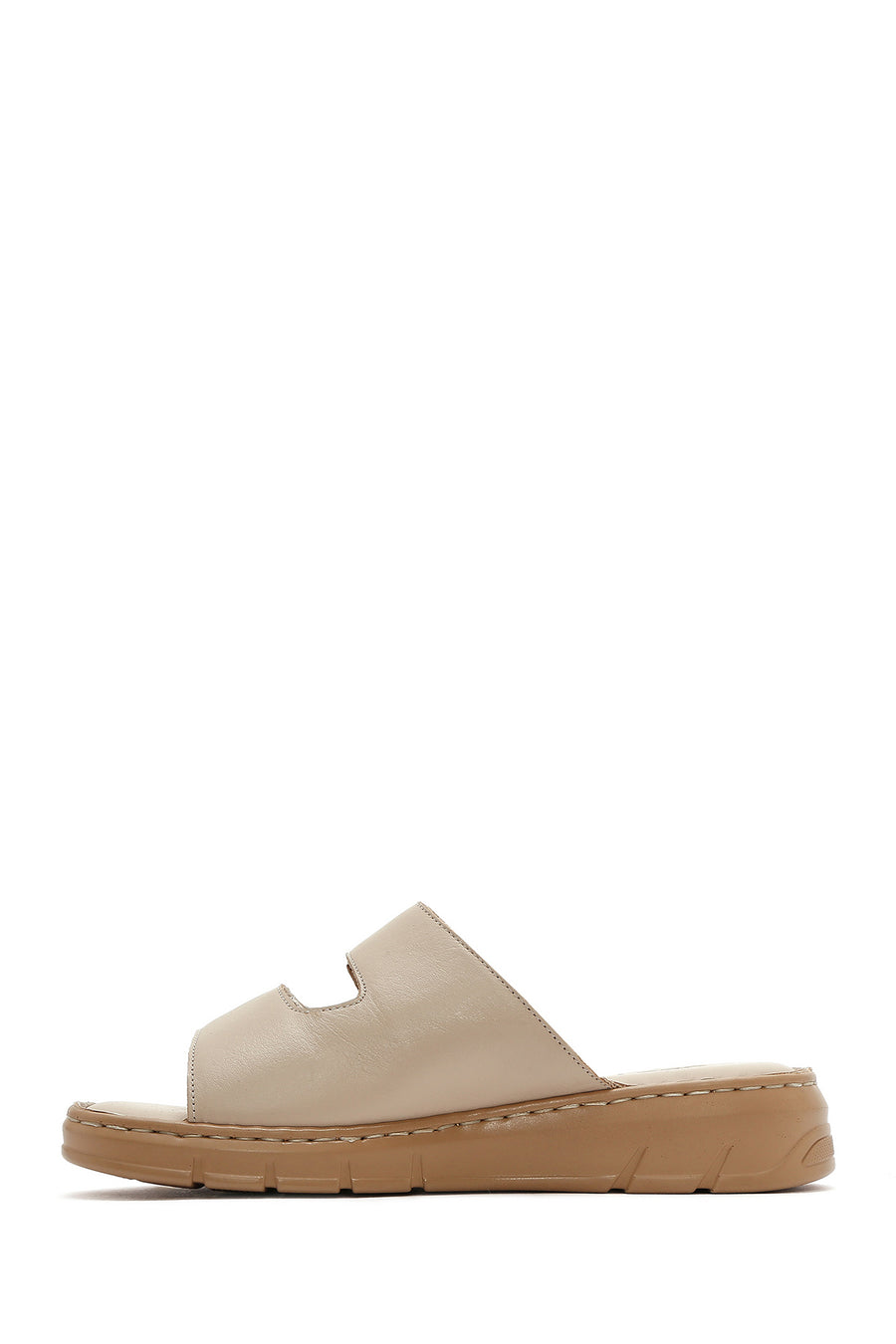 Women's Beige Double-Strap Leather Comfort Slippers