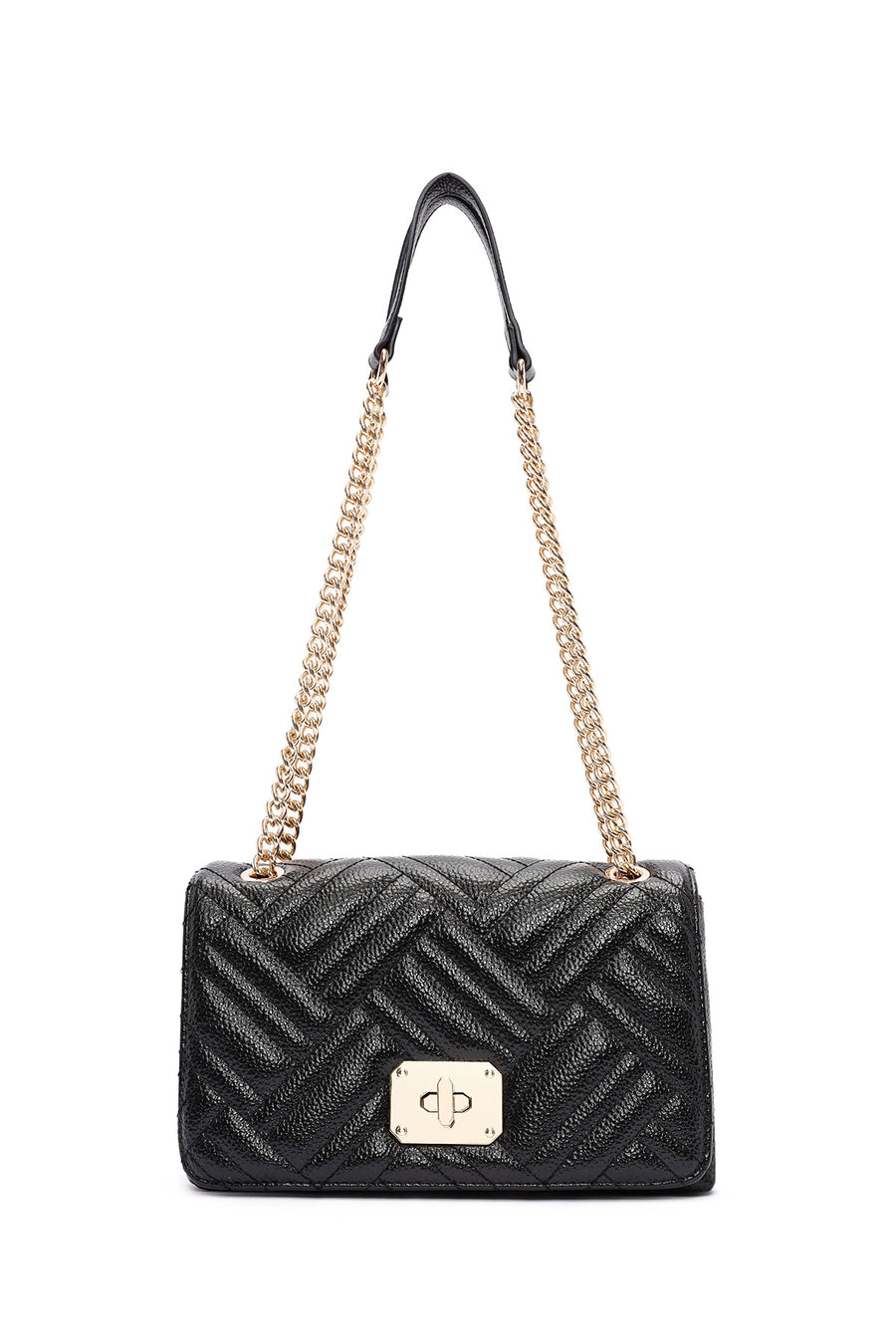 Women's Black Long Chain Strap Quilted Shoulder Bag