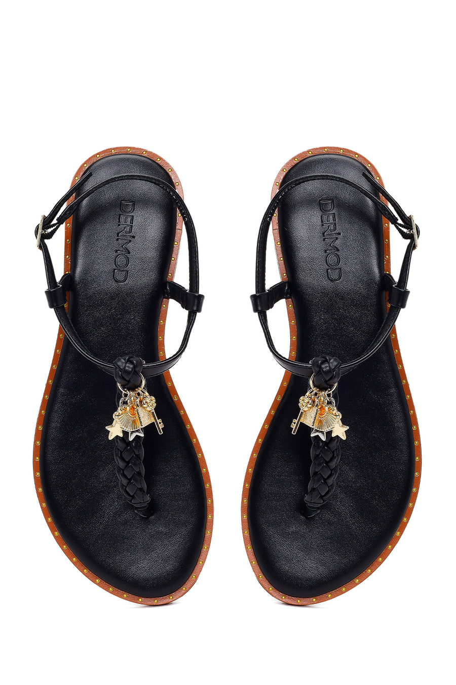 Woman Black Accessory-Embellished Toe-Post Sandals