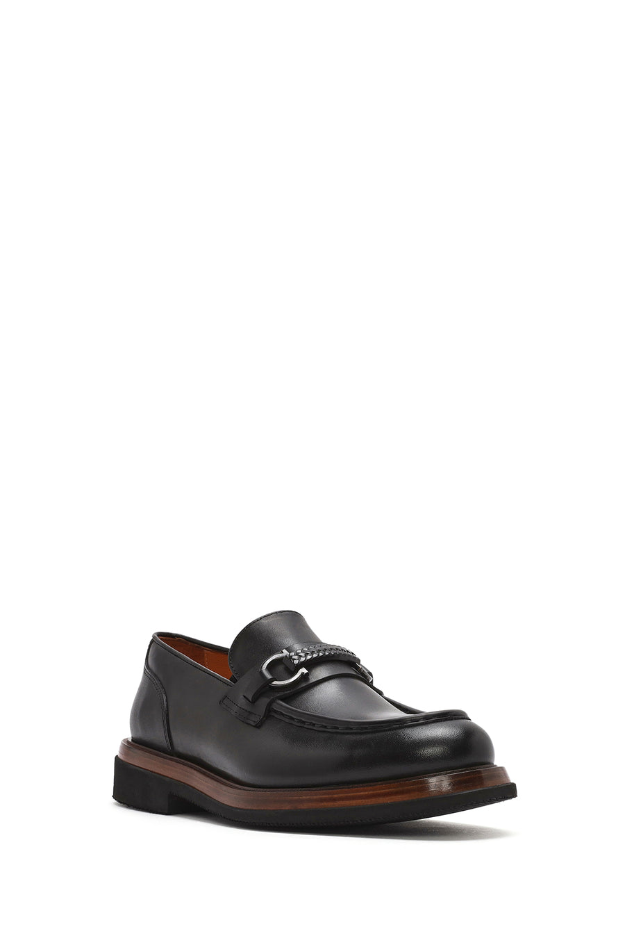 Male Black Buckled Thick-Soled Leather Loafer