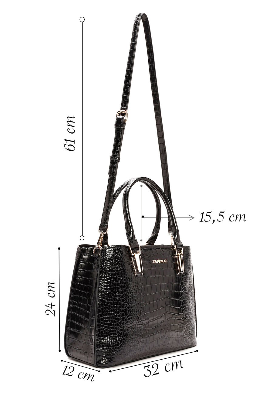 Women's Black Long Strap Crocodile Handbag
