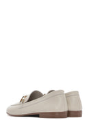 Women's Beige Buckled Leather Masculine Loafer | Derimod