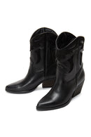 Women's Black Leather Heeled Cowboy Western Boots | Derimod