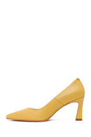 Woman Yellow Thick-Heeled Leather Stiletto | Derimod