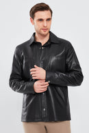 Eric Men's Black Shirt Style Leather Jacket | Derimod