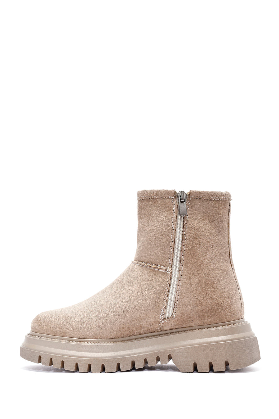 Women's Beige Zippered Suede Boots
