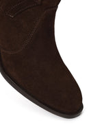 Woman Brown Chunky Heeled Suede Leather Cowboy Boots | Derimod