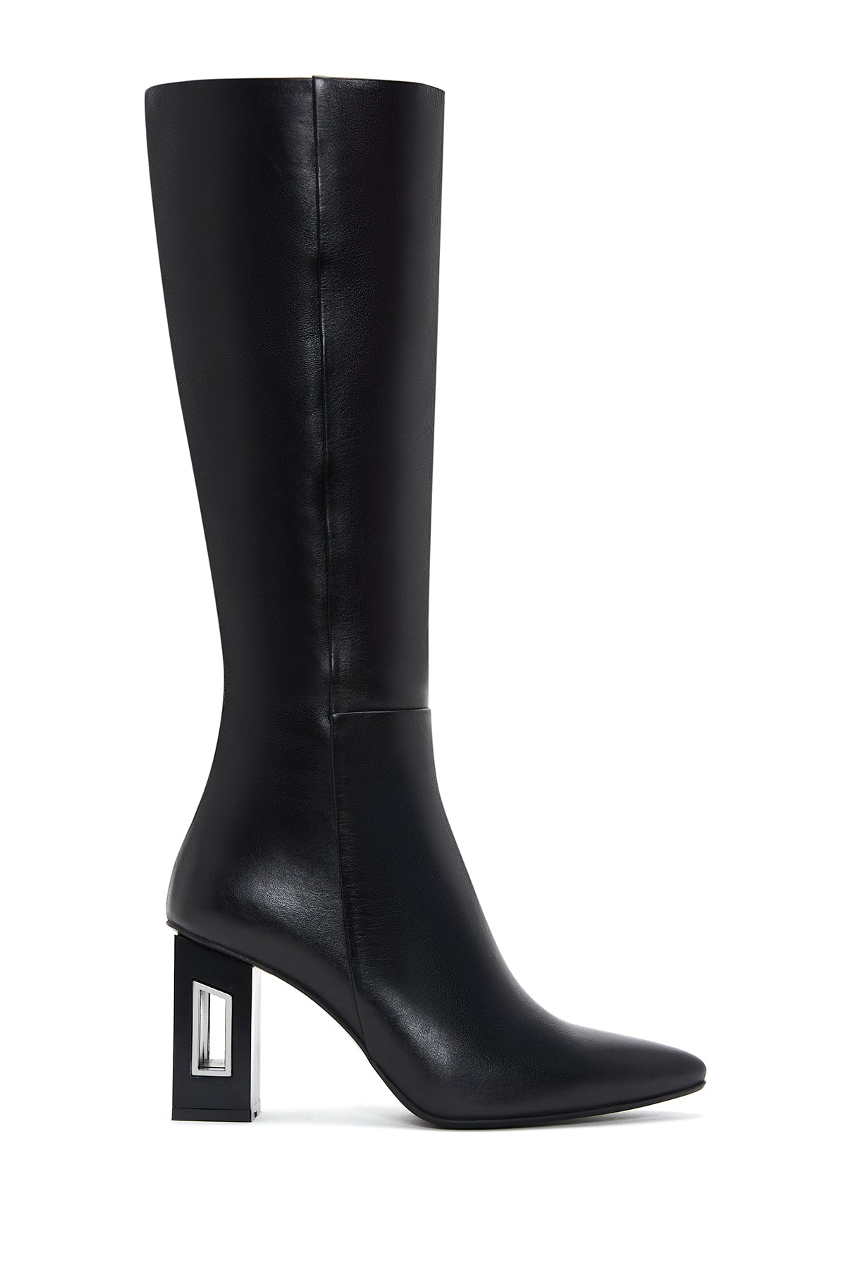 Women's Black Zipper Heeled Leather Boots 24WFD132218 | Derimod