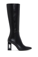 Women's Black Zipper Heeled Leather Boots | Derimod