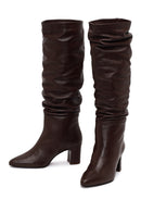 Woman Brown Thick-heeled Leather Boots | Derimod