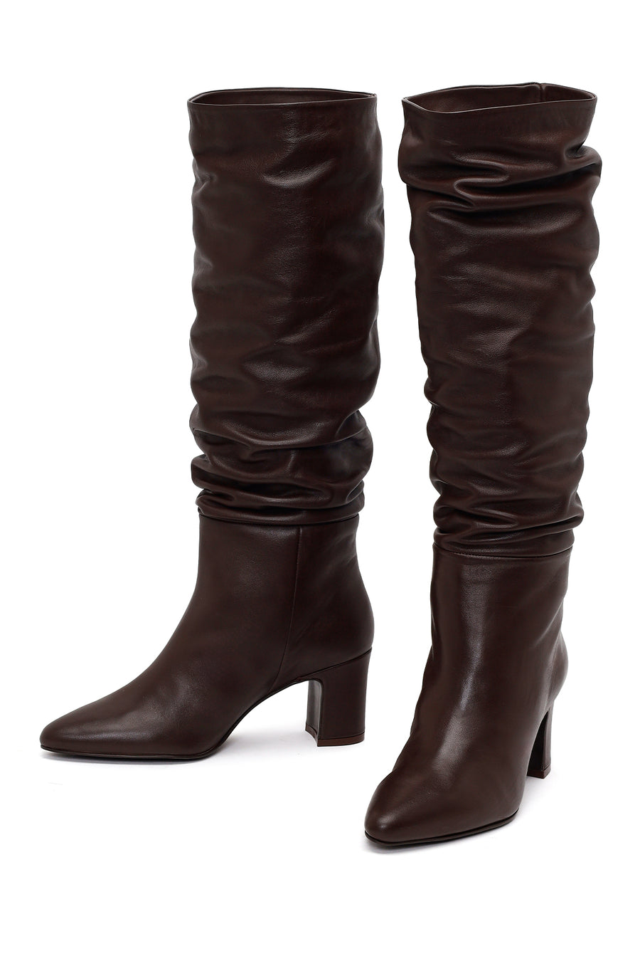 Woman Brown Thick-heeled Leather Boots