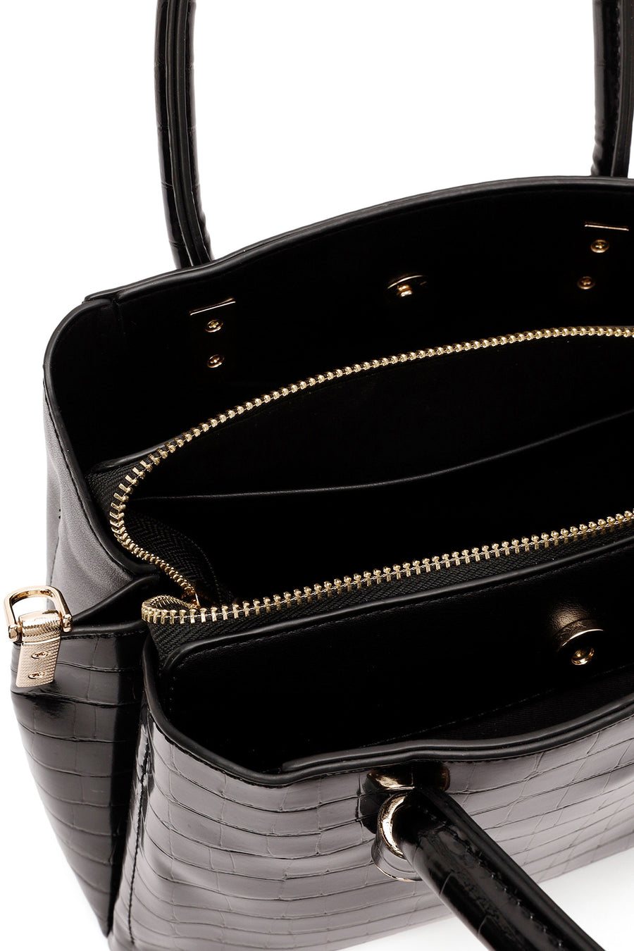 Women's Black Long Strap Crocodile Handbag