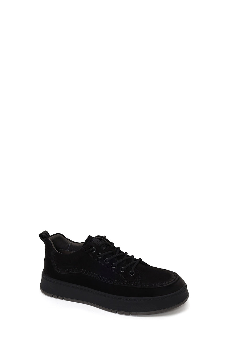 Erkek Siyah Bağcıklı Kalın Tabanlı Nubuk Deri Sneaker