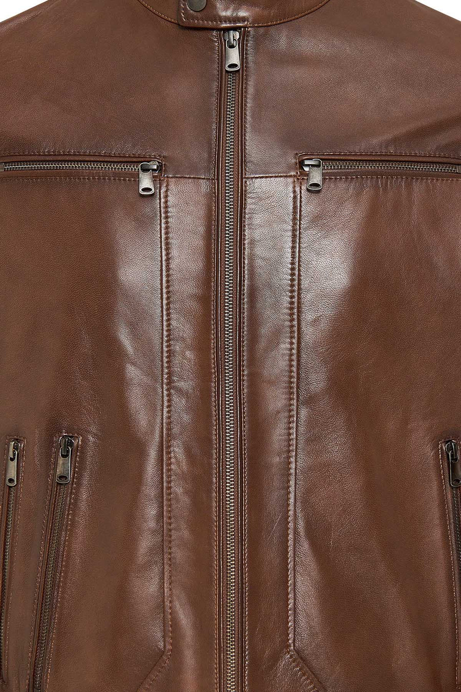 Patrick Men's Brown Judge Collar Leather Jacket