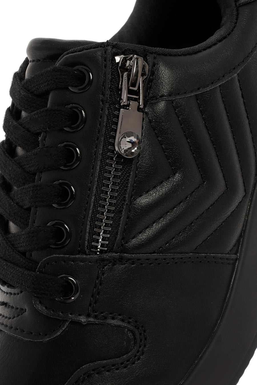 Kadın Siyah Bağcıklı Dolgu Topuklu Deri Sneaker