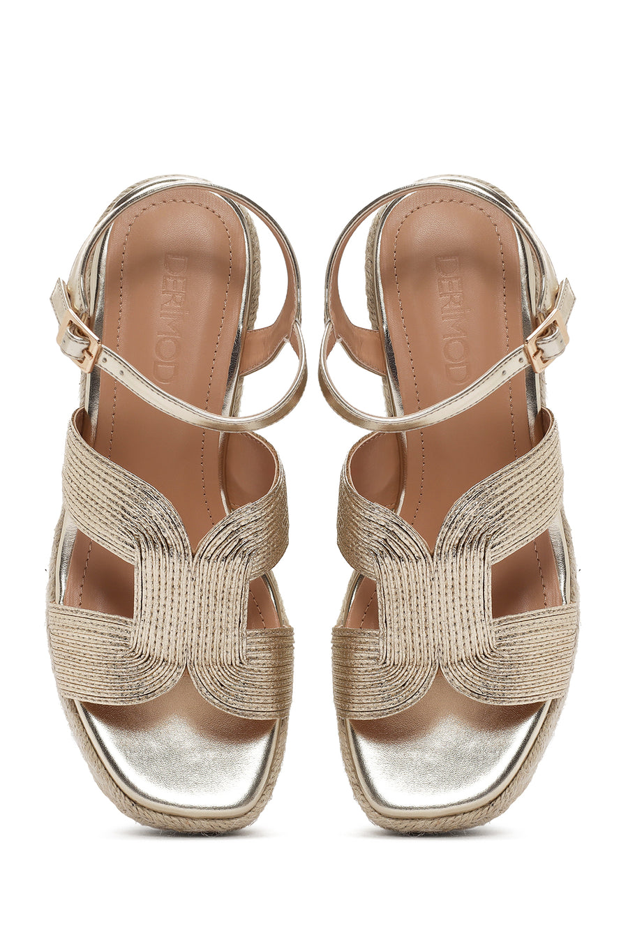 Women's Gold Ankle Strap Metallic Wedge Heel Espadrilles