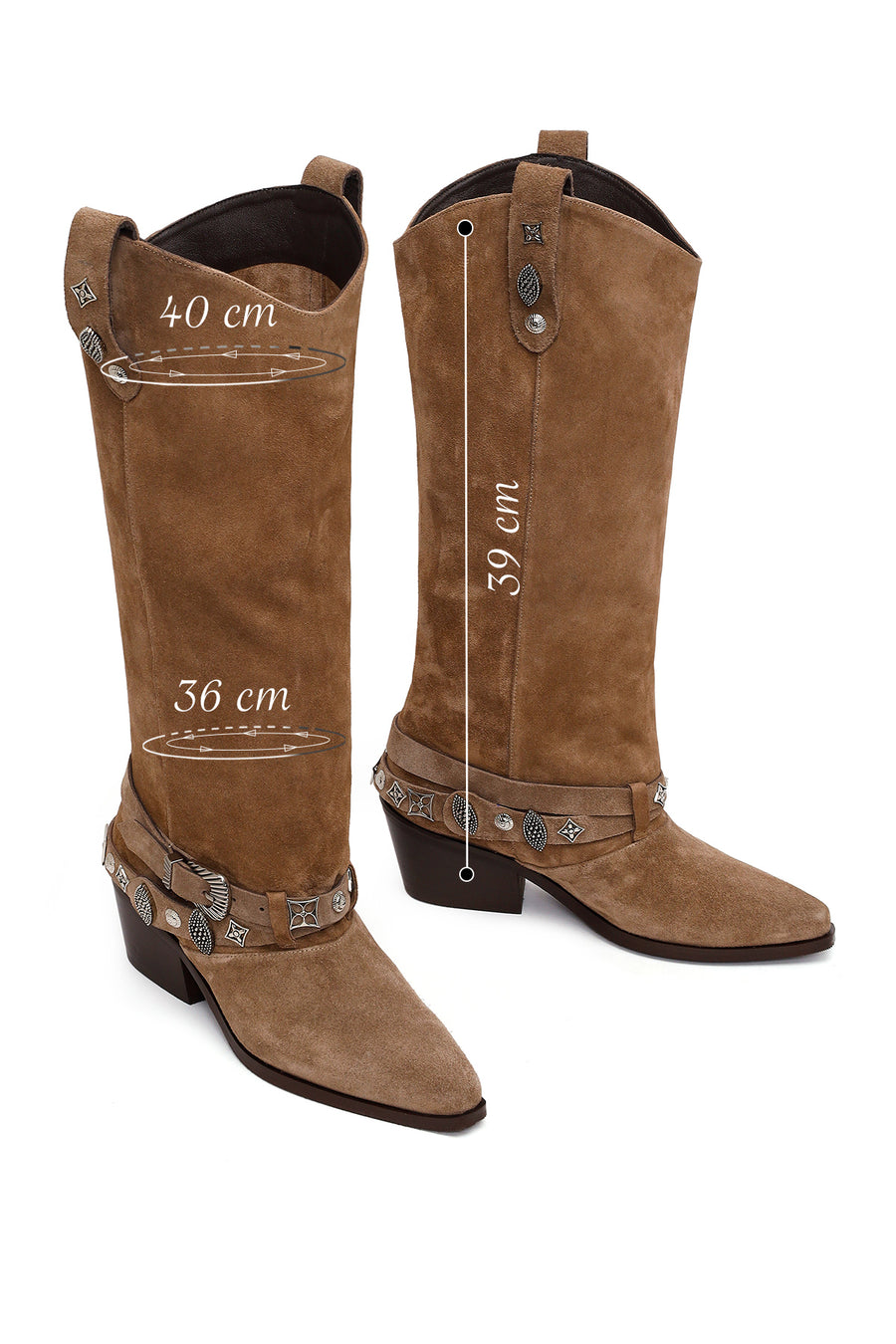 Woman Beige Thick-Heeled Suede Cowboy Boots