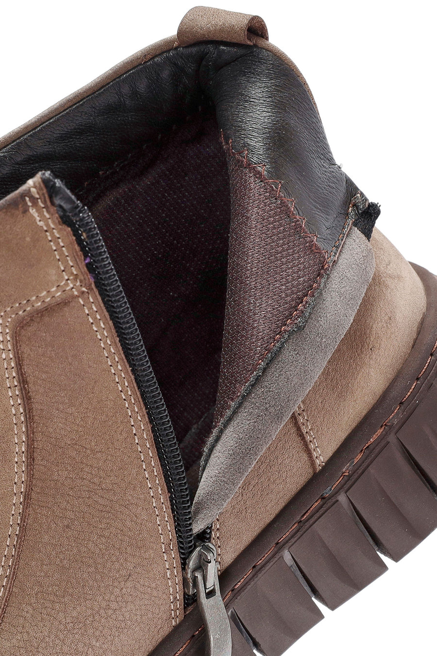 Men's Beige Zippered Lace-Up Nubuck Ankle Leather Boots