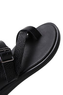 Women's Black Flip Flops Leather Slippers | Derimod