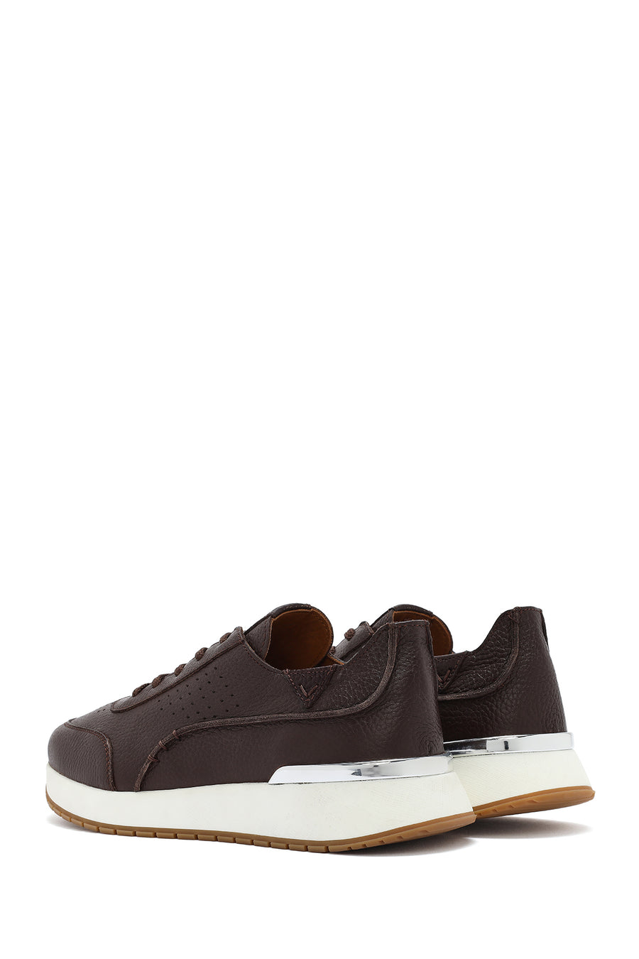 Men's Brown Lace-Up Thick-Soled Leather Casual Sneaker