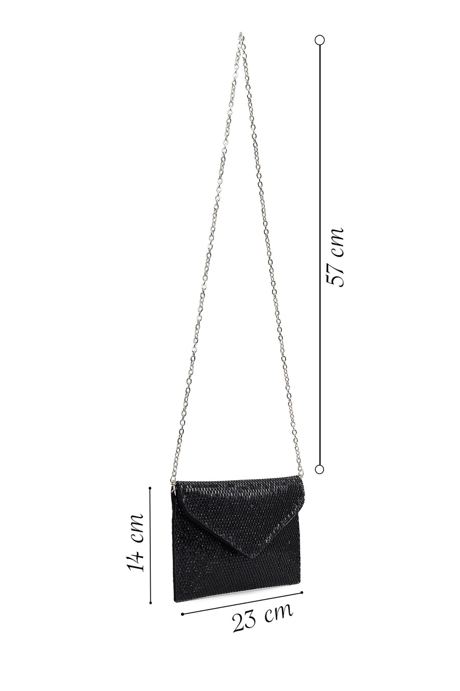 Woman Black Chain-Strap Rhinestone Evening Bag
