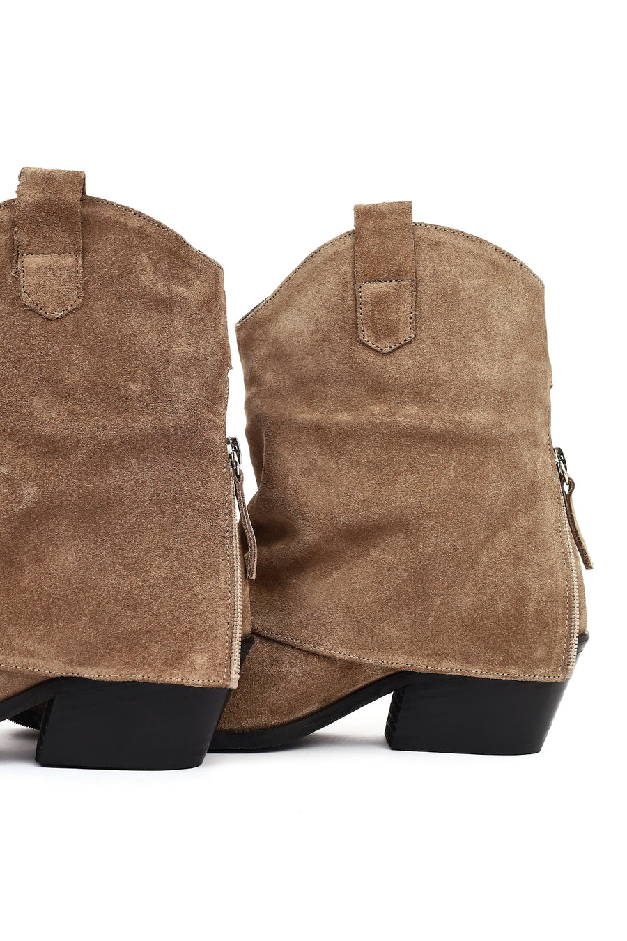 Women's Beige Short Thick Heel Suede Leather Cowboy Boot