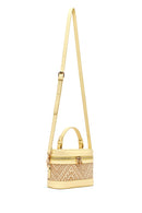 Women's Yellow Long Strap Patterned Mini Box Crossbody Bag | Derimod