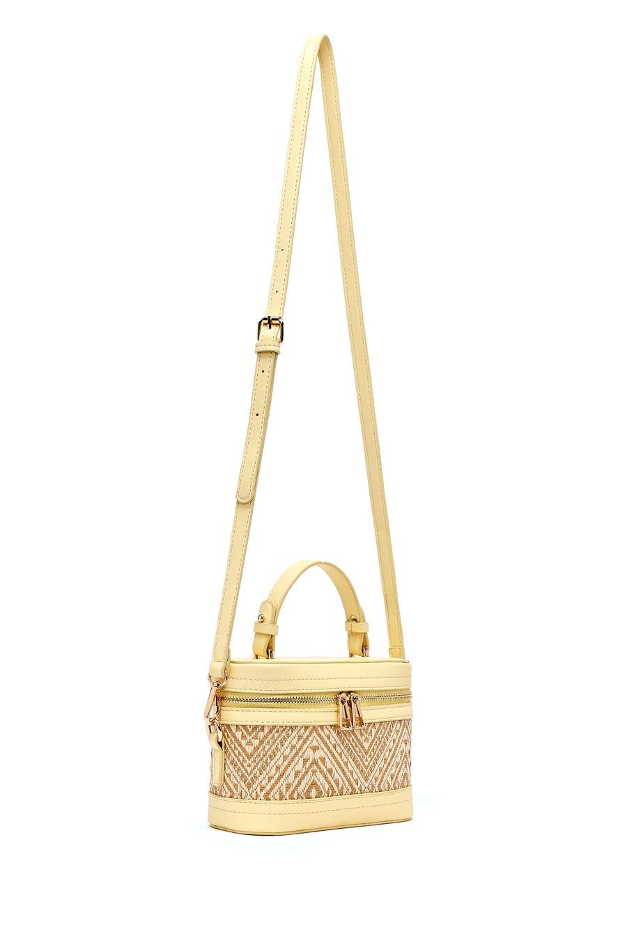 Women's Yellow Long Strap Patterned Mini Box Crossbody Bag