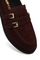 Kadın Bordo Tokalı Süet Deri Maskülen Loafer | Derimod
