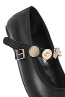 Women's Black Buckle Leather Ballerinas | Derimod